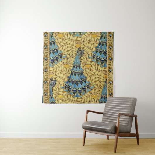 Peacocks Birds Rowan Trees Art Nouveau Wandkleed (In situ)