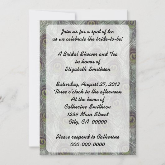  Peacocks Bridal Tea Kaart (Achterkant)