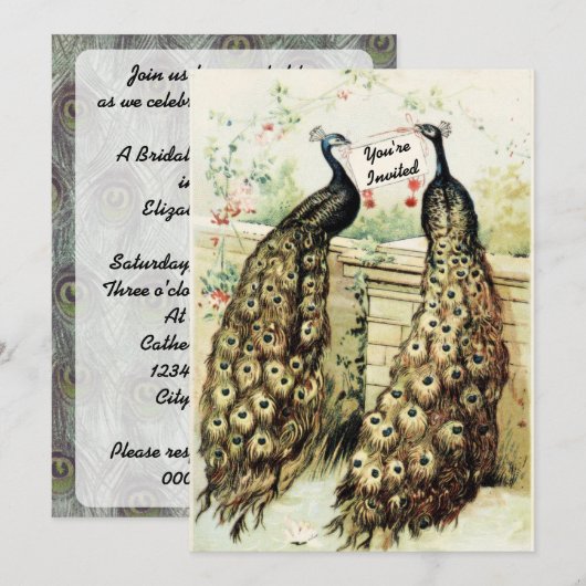  Peacocks Bridal Tea Kaart (Voorkant / Achterkant)