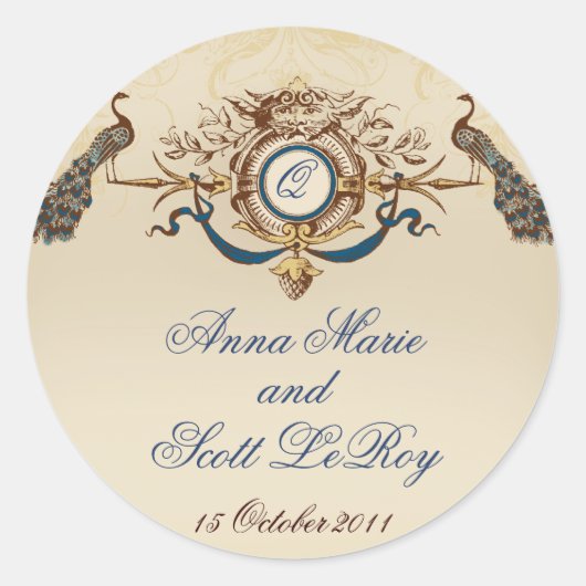 Peacocks Bruiloft Favor Stickers Rond (Voorkant)