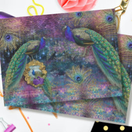 Peacocks Elegant Feathers Glitter Pink Decoupage Tissuepapier