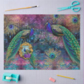 Peacocks Elegant Feathers Pink Glitter Decoupage Tissuepapier (Craft)