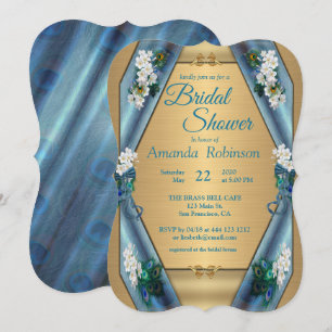 Peacocks & Emerald Green Metallic Silk & Gold Kaart