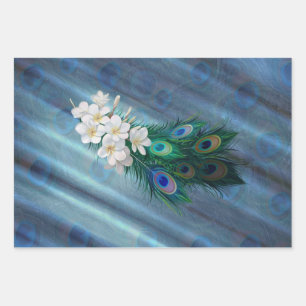 Peacocks & Emerald Green Metallic Silk Inpakpapier Vel