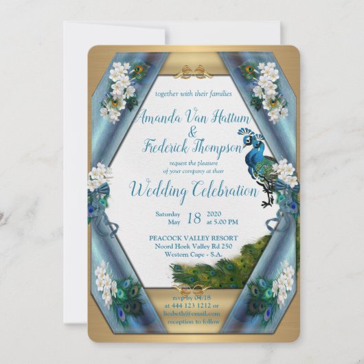 Peacocks & Emerald Green Metallic Silk Kaart (Voorkant)