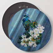 Peacocks & Emerald Green Metallic Silk Ronde Button 6,0 Cm (Voorkant /achterkant)