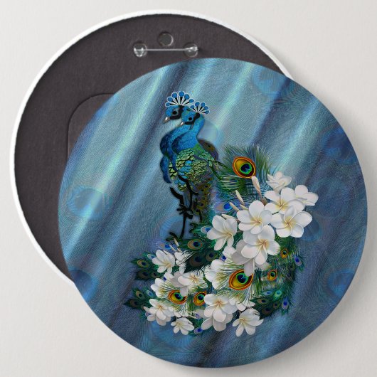 Peacocks & Emerald Green Metallic Silk Ronde Button 6,0 Cm (Voorkant /achterkant)