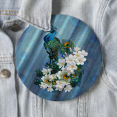 Peacocks & Emerald Green Metallic Silk Ronde Button 6,0 Cm (In situ)