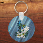 Peacocks & Emerald Green Metallic Silk Sleutelhanger (Voorkant)