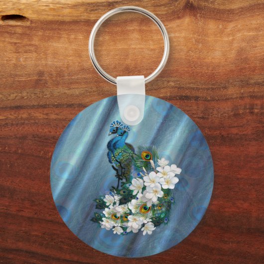 Peacocks & Emerald Green Metallic Silk Sleutelhanger (Voorkant)