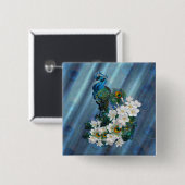 Peacocks & Emerald Green Metallic Silk Vierkante Button 5,1 Cm (Voorkant /achterkant)