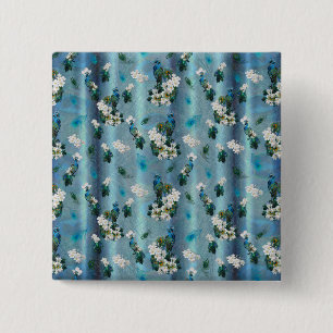 Peacocks & Emerald Green Metallic Silk Vierkante Button 5,1 Cm