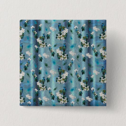 Peacocks & Emerald Green Metallic Silk Vierkante Button 5,1 Cm (Voorkant)