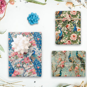 Peacocks en bloemen inpakpapier vel