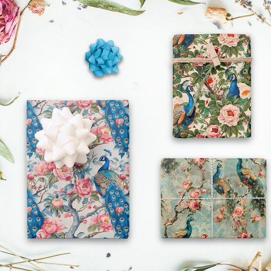 Peacocks en bloemen inpakpapier vel