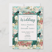 Peacocks en Flowers Blauwgroen, Ivoor, en Gouden B Kaart (Voorkant)