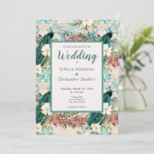 Peacocks en Flowers Blauwgroen, Ivoor, en Gouden B Kaart (Staand voorkant)