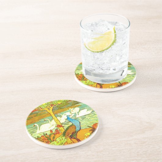 Peacocks en Swans Zandsteen Onderzetter (Zijkant)