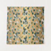 Peacocks en veren op Gold Fabric Print Wandkleed (Voorkant)