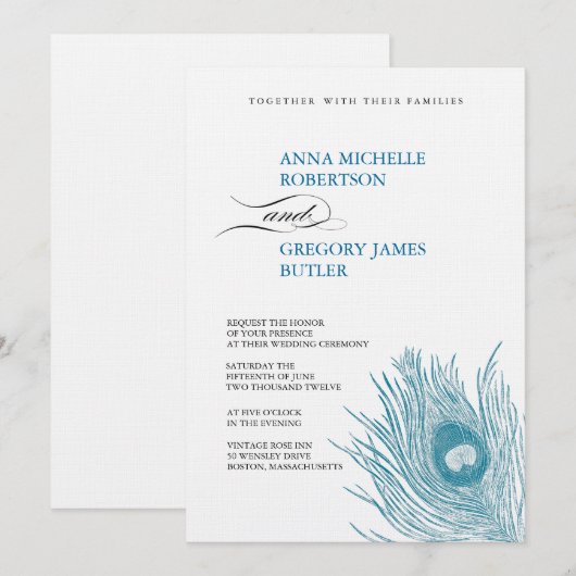 Peacock's feether Wedding Invitation Kaart (Voorkant / Achterkant)