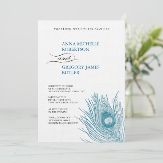 Peacock's feether Wedding Invitation Kaart (Staand voorkant)