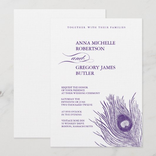 Peacock's feether Wedding Invitation Kaart (Voorkant / Achterkant)
