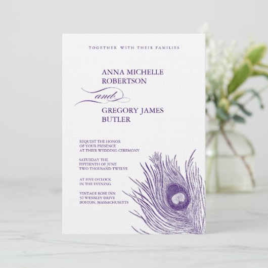 Peacock's feether Wedding Invitation Kaart (Staand voorkant)