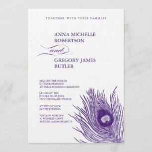 Peacock's feether Wedding Invitation Kaart