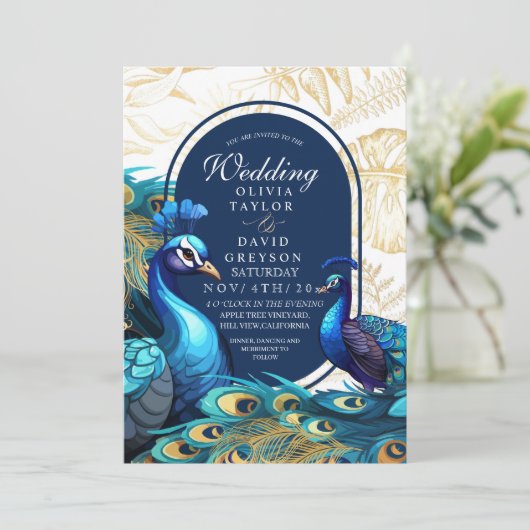 Peacocks Garden Boheemse bruiloft Kaart (Staand voorkant)