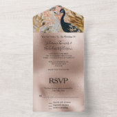 Peacocks Gold Blush Roos Bruiloft All In One Uitnodiging (Binnen)