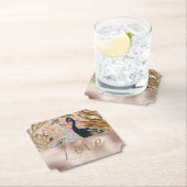 Peacocks Gold Glitter Love Blush Roos Bruiloft Kartonnen Onderzetters (Insitu)
