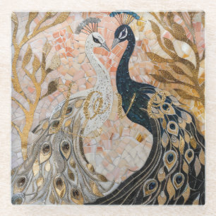 Peacocks Gold Glitter Love Blush Roos Glazen Onderzetter