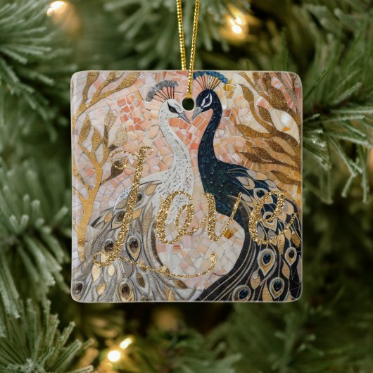 Peacocks Gold Glitter Love Blush Roos Keramisch Ornament (Boom)