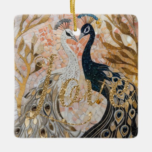 Peacocks Gold Glitter Love Blush Roos Keramisch Ornament (Voorkant)