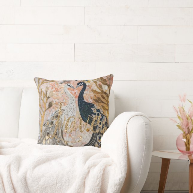 Peacocks Gold Glitter Love Blush Roos Kussen (Bank)