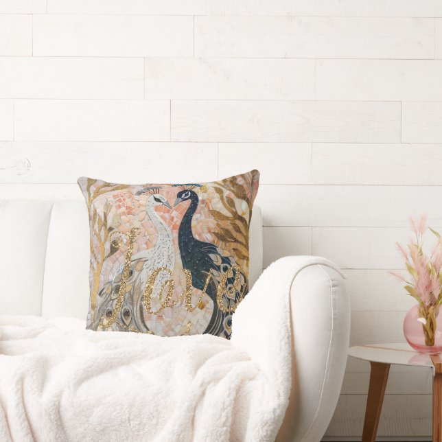 Peacocks Gold Glitter Love Blush Roos Kussen (Bank)