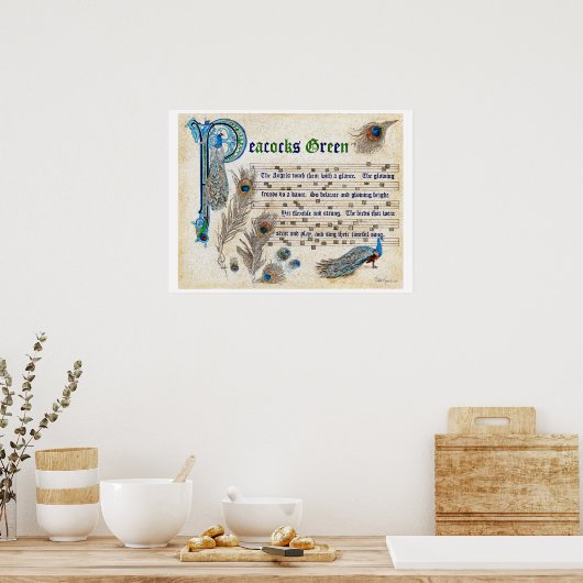 Peacocks Green Manuscript Poster (Keuken)