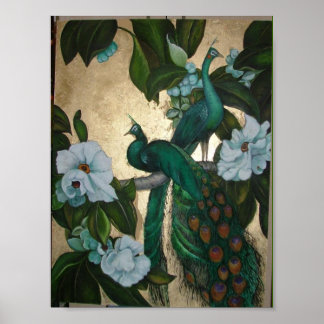 Peacocks in de Magnolia-boom Poster