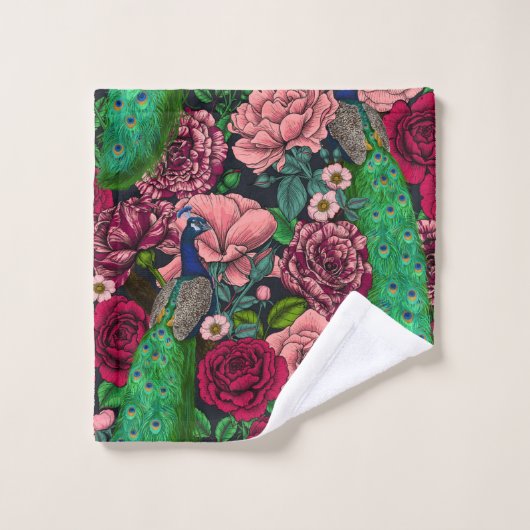 Peacocks in de tuin van het roos 2 bad handdoek (Wasdoekje)