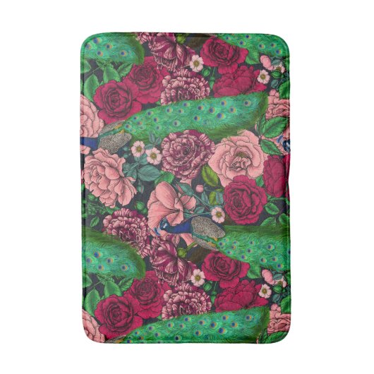 Peacocks in de tuin van het roos 2 badmat (Voorkant Verticaal)