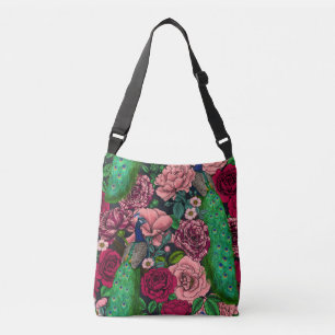 Peacocks in de tuin van het roos 2 crossbody tas