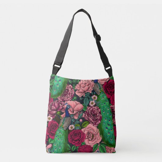 Peacocks in de tuin van het roos 2 crossbody tas (Voorkant)
