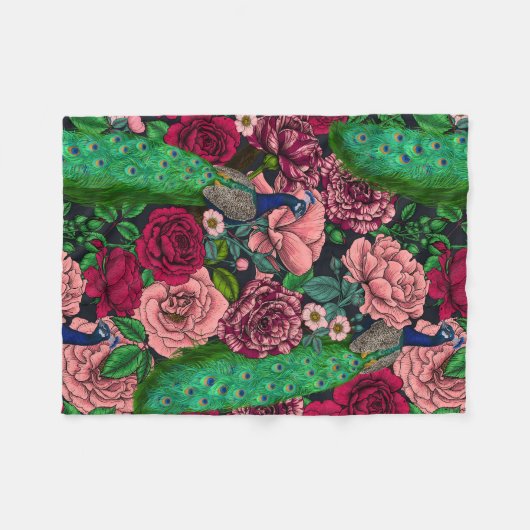 Peacocks in de tuin van het roos 2 fleece deken (Voorkant (Horizontaal))