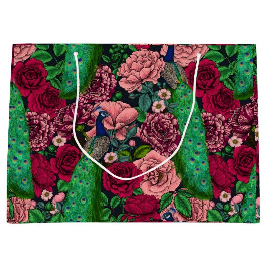 Peacocks in de tuin van het roos 2 groot cadeauzakje (Voorkant)