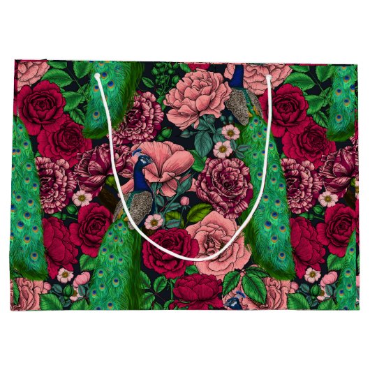 Peacocks in de tuin van het roos 2 groot cadeauzakje (Achterkant)