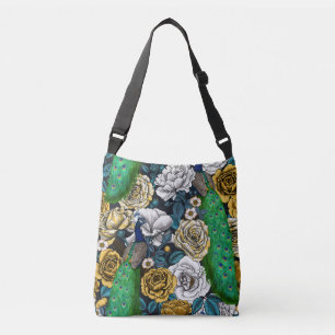 Peacocks in de tuin van het roos 3 crossbody tas