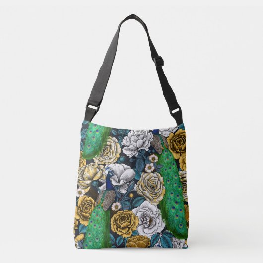 Peacocks in de tuin van het roos 3 crossbody tas (Voorkant)