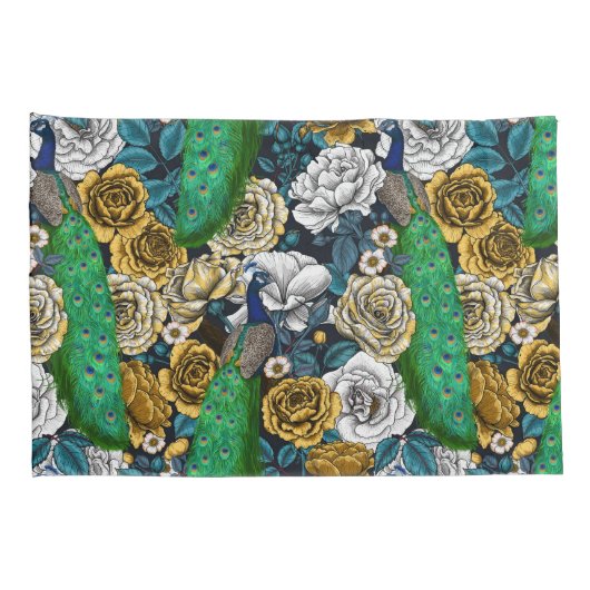 Peacocks in de tuin van het roos 3 kussensloop (Achterkant-Rechts)