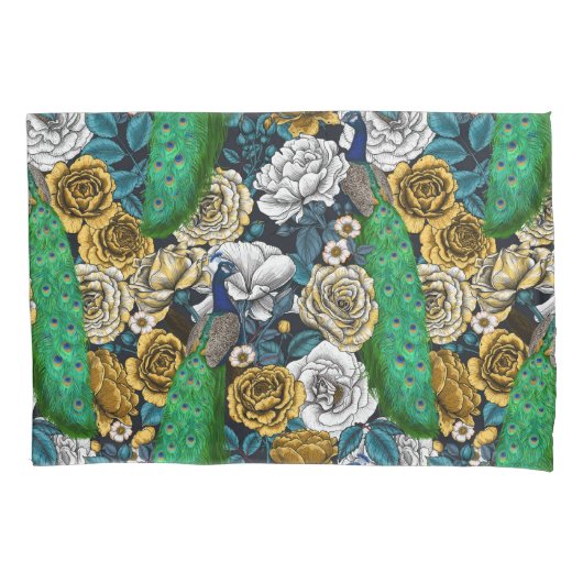 Peacocks in de tuin van het roos 3 kussensloop (Voorkant-Links)