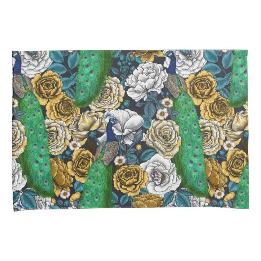 Peacocks in de tuin van het roos 3 kussensloop (Voorkant-Rechts)